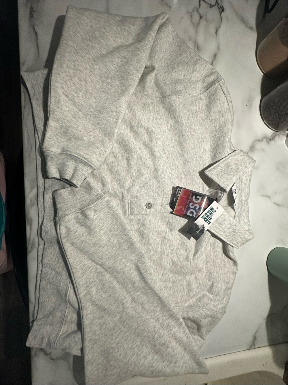 DSG Light Heather Gray Crop Pullover Henley Sweatshirt